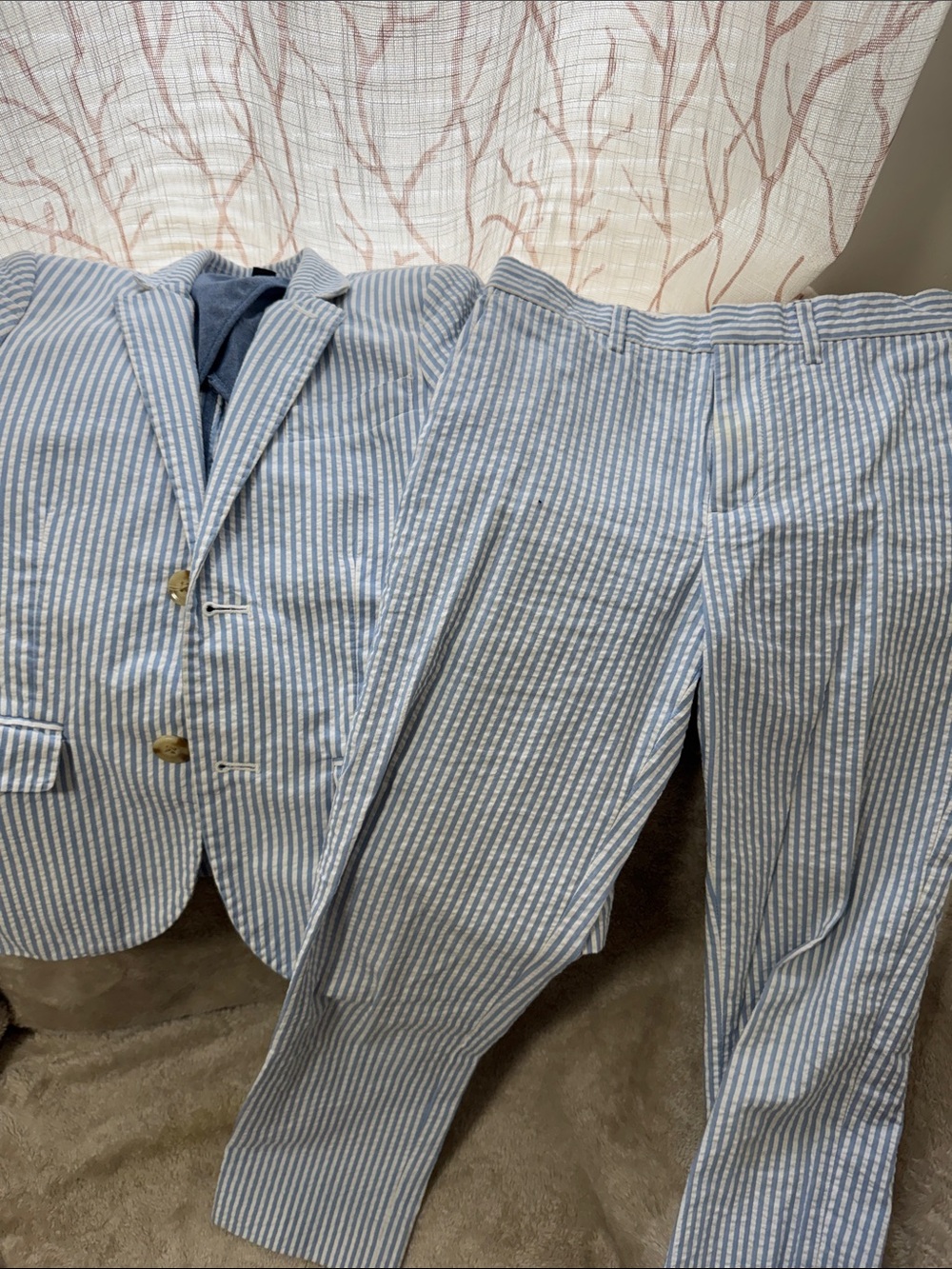 Crewcuts Blue and White Striped Seersucker Suit Jacket & Pants